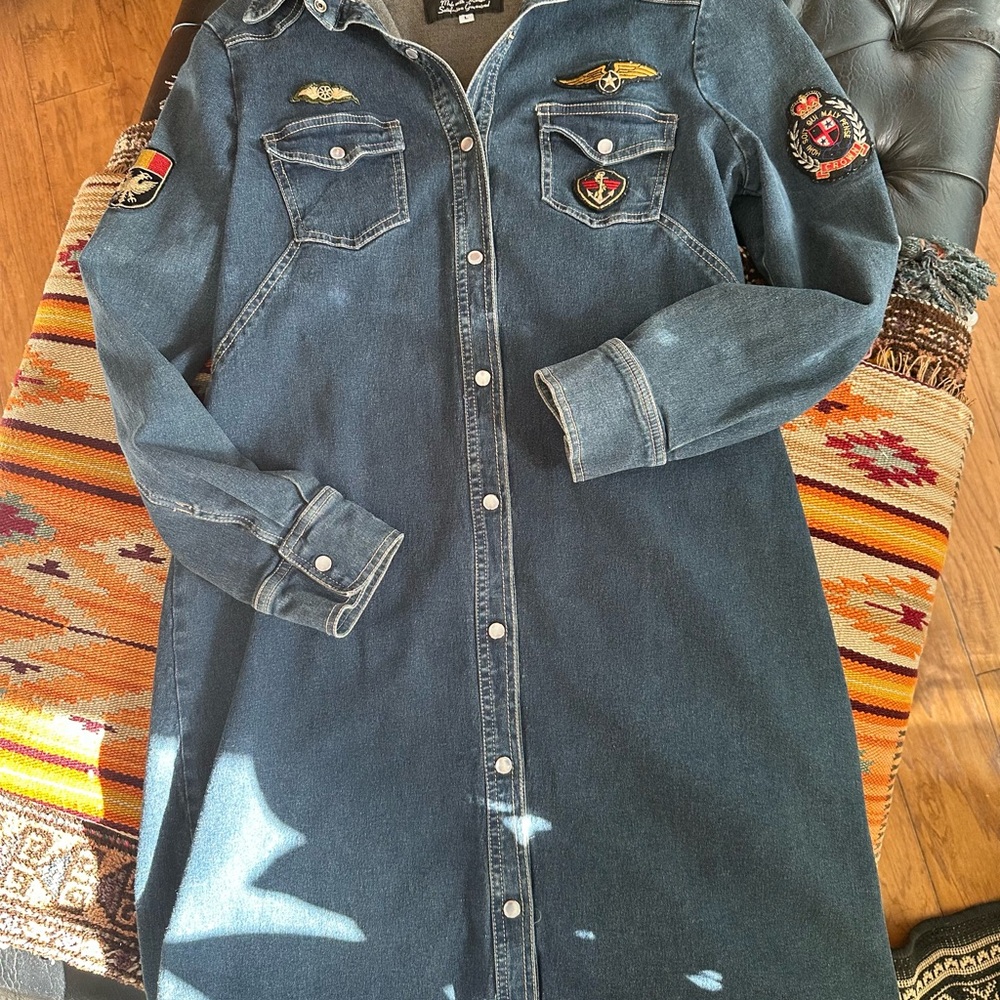 Vintage 90s Rampage Denim Dress with military patches M/L - Picture 9 of 11